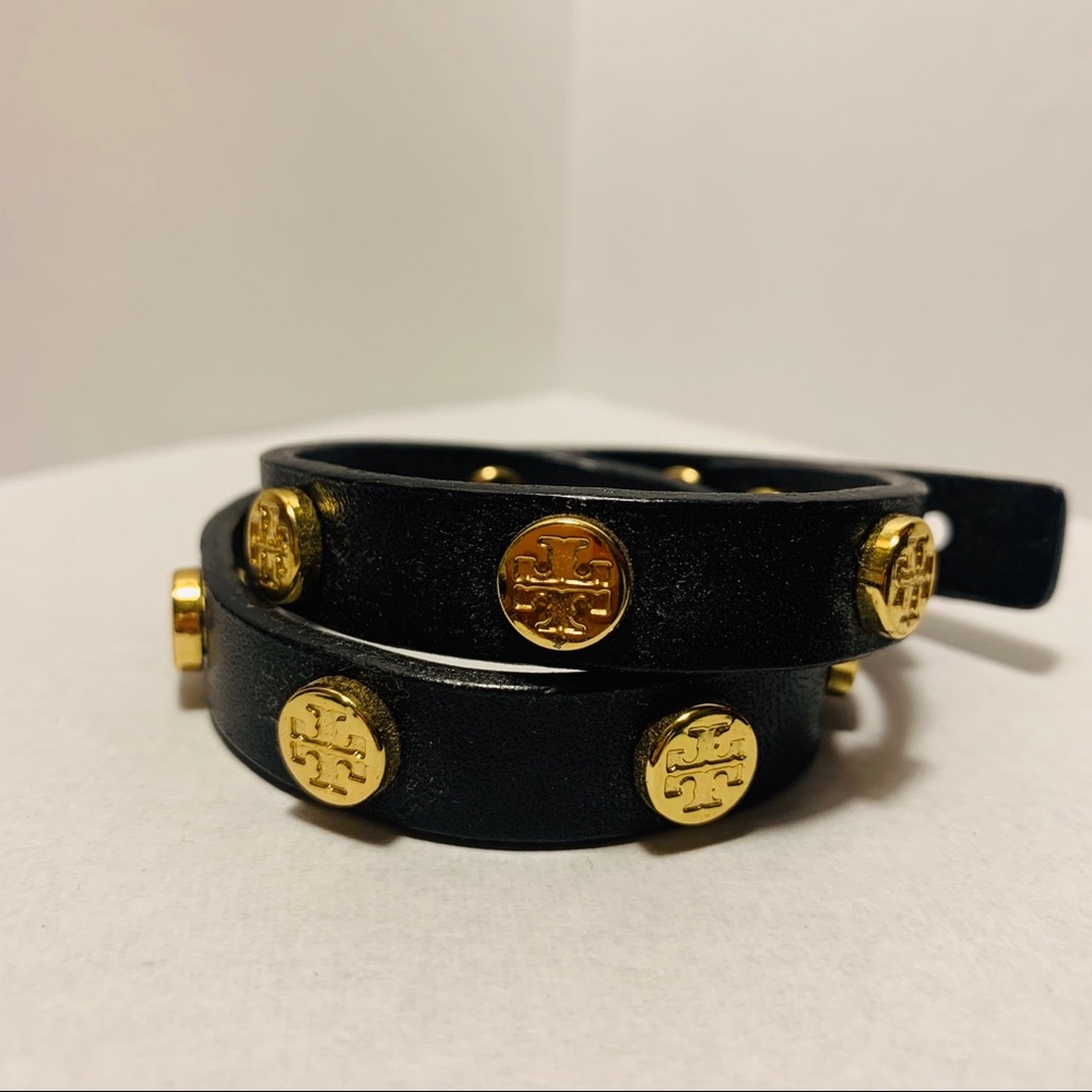Black leather tori Burch bracelet
